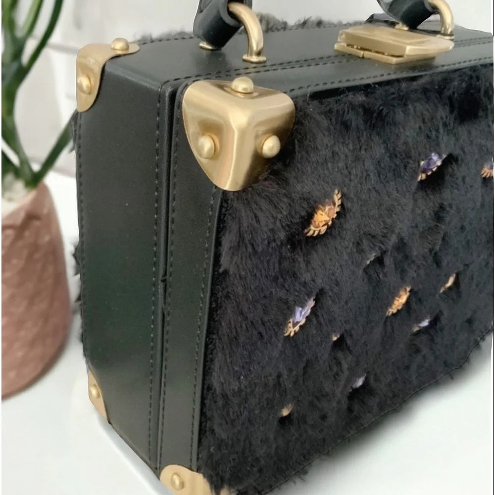Sam Edelman Carressa Faux Fur Shoulder / Crossbody Bag with Jewels